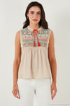 Pamuklu Regular Fit Nakış İşlemeli Kadın Bluz 611BZ0249 BEJ