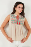 Pamuklu Regular Fit Nakış İşlemeli Kadın Bluz 611BZ0249 BEJ