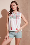Pamuklu Regular Fit Nakış İşlemeli Kadın Bluz 611BZ0249 EKRU