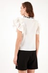 Pamuklu Regular Fit Nakış İşlemeli Kadın Bluz 611BZ0253 EKRU-SİYAH