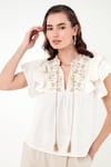 Pamuklu Regular Fit Nakış İşlemeli Kadın Bluz 611BZ0253 EKRU-BEJ