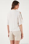 Pamuklu Regular Fit Nakış İşlemeli Kadın Bluz 611BZ0247 EKRU-FUŞYA