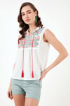 Pamuklu Regular Fit Nakış İşlemeli Kadın Bluz 611BZ0249 EKRU