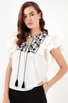 Pamuklu Regular Fit Nakış İşlemeli Kadın Bluz 611BZ0253 EKRU-SİYAH