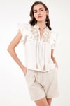 Pamuklu Regular Fit Nakış İşlemeli Kadın Bluz 611BZ0253 EKRU-BEJ