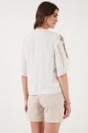 Pamuklu Regular Fit Nakış İşlemeli Kadın Bluz 611BZ0247 EKRU-FUŞYA