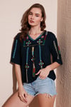 Pamuklu Regular Fit Nakış İşlemeli Kadın Bluz 611BZ0247 LACİVERT