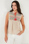 Pamuklu Regular Fit Nakış İşlemeli Kadın Bluz 611BZ0249 BEJ