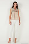 Pamuklu Regular Fit Nakış İşlemeli Kadın Bluz 611BZ0249 BEJ