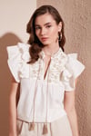 Pamuklu Regular Fit Nakış İşlemeli Kadın Bluz 611BZ0253 EKRU-BEJ