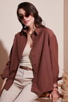 Pamuklu Regular Fit Önü Kısa Arkası Uzun Oval Kesim Kadın Gömlek CF25S163867 KAHVE