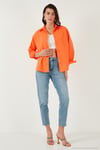 Pamuklu Regular Fit Önü Kısa Arkası Uzun Oval Kesim Kadın Gömlek CF25S163867 ORANGE