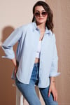 Pamuklu Regular Fit Önü Kısa Arkası Uzun Oval Kesim Kadın Gömlek CF25S163867 AÇIK MAVİ