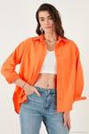 Pamuklu Regular Fit Önü Kısa Arkası Uzun Oval Kesim Kadın Gömlek CF25S163867 ORANGE