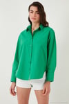 Pamuklu Regular Fit Önü Kısa Arkası Uzun Oval Kesim Kadın Gömlek CF25S163867 BENETTON