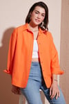 Pamuklu Regular Fit Önü Kısa Arkası Uzun Oval Kesim Kadın Gömlek CF25S163867 ORANGE