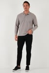 Pamuklu Regular Fit Polo Yaka Erkek Sweat 5905715 Kül