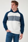 Pamuklu Regular Fit Renk Bloklu Kapüşonlu Erkek Sweat 5905771 İNDİGO