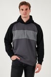 Pamuklu Regular Fit Renk Bloklu Kapüşonlu Erkek Sweat 5905771 SİYAH