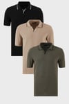 Pamuklu Regular Fit Şerit Detaylı 3'lü Paket Erkek Polo Yaka T Shirt 5902964S3 Siyah-Vizon-Haki