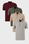 Pamuklu Regular Fit Şerit Detaylı Düğmeli Polo Yaka 4'lü Paket Erkek T Shirt 5902118S4 Vişne-Haki-Taş-Vizon