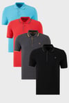 Pamuklu Regular Fit Şerit Detaylı Düğmeli Polo Yaka 4'lü Paket Erkek T Shirt 5902118S4 Siyah-Kırmızı-Antrasit-Aqua Mavi