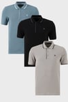 Pamuklu Regular Fit Şerit Detaylı Düğmeli Polo Yaka 3'lü Paket Erkek T Shirt 5902118S3 Siyah-Mavi-Taş