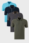 Pamuklu Regular Fit Şerit Detaylı Düğmeli Polo Yaka 4'lü Paket Erkek T Shirt 5902118S4 Antrasit-Haki-Lacivert-Aqua Mavi