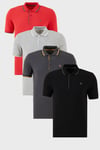 Pamuklu Regular Fit Şerit Detaylı Düğmeli Polo Yaka 4'lü Paket Erkek T Shirt 5902118S4 Siyah-Kırmızı-Antrasit-Gri Melanj