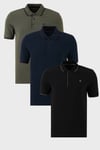 Pamuklu Regular Fit Şerit Detaylı Düğmeli Polo Yaka 3'lü Paket Erkek T Shirt 5902118S3 Siyah-Haki-Lacivert-Bordo