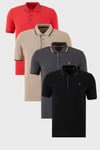 Pamuklu Regular Fit Şerit Detaylı Düğmeli Polo Yaka 4'lü Paket Erkek T Shirt 5902118S4 Siyah-Kırmızı-Antrasit-Vizon