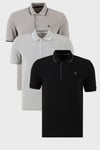 Pamuklu Regular Fit Şerit Detaylı Düğmeli Polo Yaka 3'lü Paket Erkek T Shirt 5902118S3 Siyah-Gri Melanj-Taş