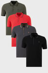 Pamuklu Regular Fit Şerit Detaylı Düğmeli Polo Yaka 4'lü Paket Erkek T Shirt 5902118S4 Siyah-Kırmızı-Antrasit-Haki