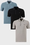 Pamuklu Regular Fit Şerit Detaylı Düğmeli Polo Yaka 3'lü Paket Erkek T Shirt 5902118S3 Siyah-Mavi-Taş