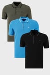 Pamuklu Regular Fit Şerit Detaylı Düğmeli Polo Yaka 3'lü Paket Erkek T Shirt 5902118S3 Siyah-Haki-Koyu Mavi