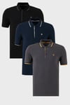 Pamuklu Regular Fit Şerit Detaylı Düğmeli Polo Yaka 3'lü Paket Erkek T Shirt 5902118S3 Siyah-Antrasit-Lacivert