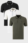 Pamuklu Regular Fit Şerit Detaylı Düğmeli Polo Yaka 3'lü Paket Erkek T Shirt 5902118S3 BEYAZ-HAKİ-SİYAHBEYAZ