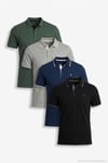 Pamuklu Regular Fit Şerit Detaylı Düğmeli Polo Yaka 4'lü Paket Erkek T Shirt 5902118S4 Siyah-Gri Melanj-Haki-İndigo