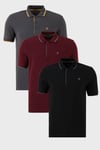 Pamuklu Regular Fit Şerit Detaylı Düğmeli Polo Yaka 3'lü Paket Erkek T Shirt 5902118S3 Siyah-Vişne-Antrasit