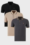 Pamuklu Regular Fit Şerit Detaylı Düğmeli Polo Yaka 3'lü Paket Erkek T Shirt 5902118S3 Siyah-Antrasit-Vizon