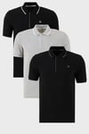 Pamuklu Regular Fit Şerit Detaylı Düğmeli Polo Yaka 3'lü Paket Erkek T Shirt 5902118S3 Siyah-Gri Melanj-Siyah-Beyaz