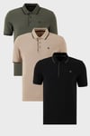 Pamuklu Regular Fit Şerit Detaylı Düğmeli Polo Yaka 3'lü Paket Erkek T Shirt 5902118S3 Siyah-Haki-Vizon