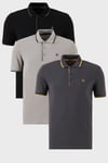 Pamuklu Regular Fit Şerit Detaylı Düğmeli Polo Yaka 3'lü Paket Erkek T Shirt 5902118S3 Siyah-Antrasit-Taş