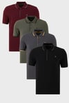 Pamuklu Regular Fit Şerit Detaylı Düğmeli Polo Yaka 4'lü Paket Erkek T Shirt 5902118S4 Siyah-Vişne-Antrasit-Haki