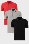 Pamuklu Regular Fit Şerit Detaylı Düğmeli Polo Yaka 3'lü Paket Erkek T Shirt 5902118S3 Siyah-Kırmızı-Taş