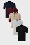 Pamuklu Regular Fit Şerit Detaylı Düğmeli Polo Yaka 5'li Paket Erkek T Shirt 5902118S5 Siyah-Vişne-Gri Melanj-Vizon-Lacivert-Bordo