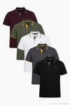 Pamuklu Regular Fit Şerit Detaylı Düğmeli Polo Yaka 5'li Paket Erkek T Shirt 5902118S5 Siyah-Antrasit-Hakisarı-Vişne-Beyaz