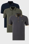 Pamuklu Regular Fit Şerit Detaylı Düğmeli Polo Yaka 3'lü Paket Erkek T Shirt 5902118S3 ANTRASİT-HAKİ-LACİVERTBORDO