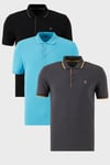 Pamuklu Regular Fit Şerit Detaylı Düğmeli Polo Yaka 3'lü Paket Erkek T Shirt 5902118S3 Siyah-Antrasit-Aqua Mavi