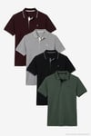 Pamuklu Regular Fit Şerit Detaylı Düğmeli Polo Yaka 4'lü Paket Erkek T Shirt 5902118S4 SİYAH-GRİ MELANJ-HAKİ-VişneBeyaz